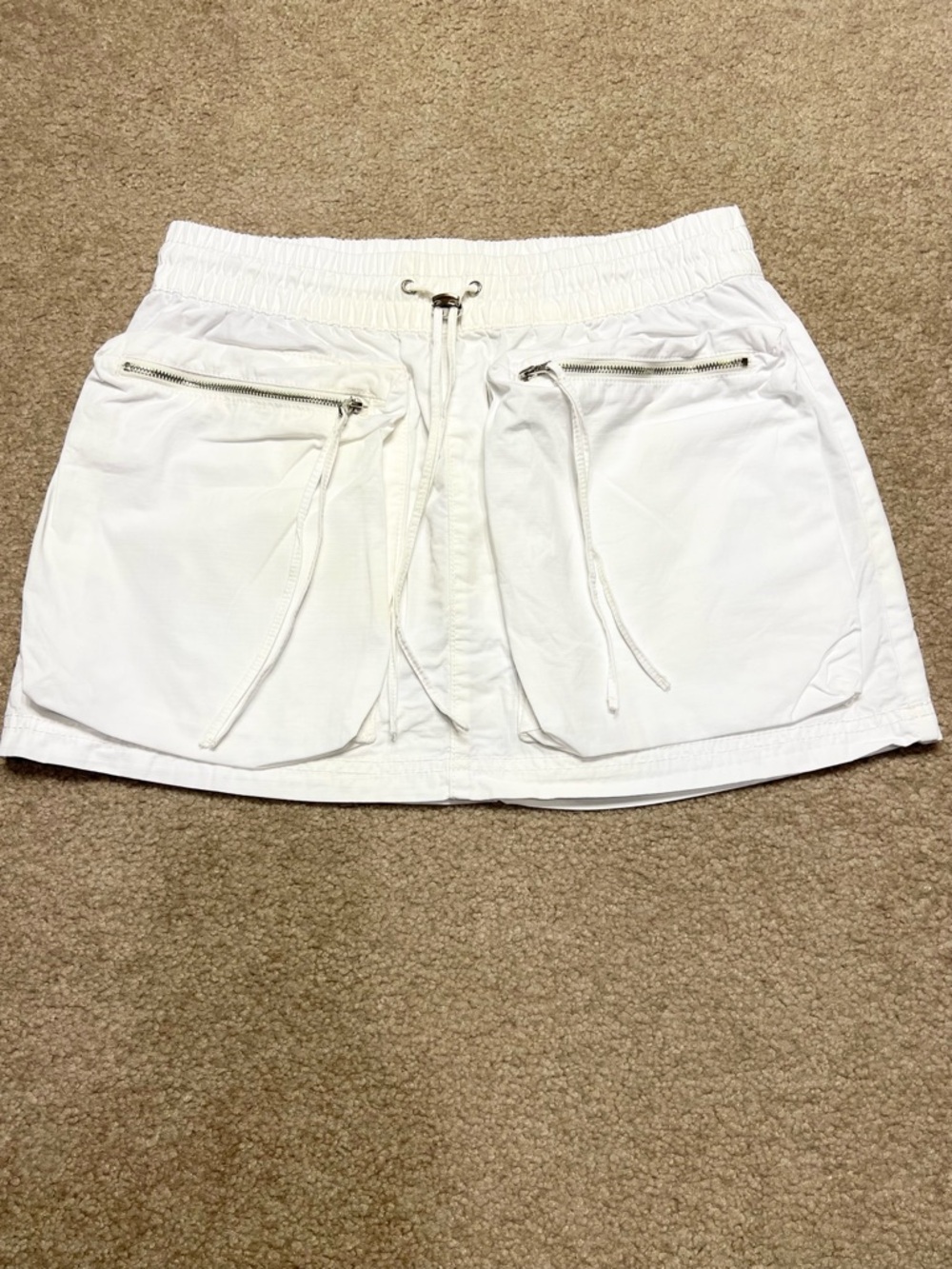 Zara White Drawstring Zip-Pocket Skirt